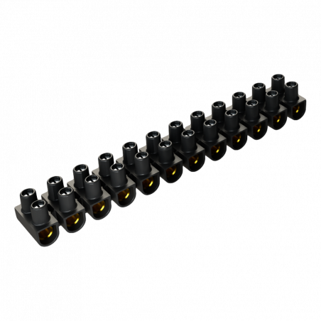 Barrette de domino électrique 2,5mm² -12 connexions en laiton  Max 18A  Noir